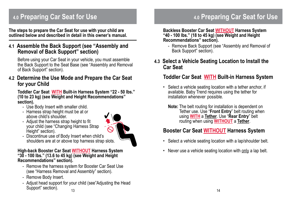 Preparing car seat for use | BabyTrend HYBRID 3-IN-1 User Manual | Page 8 / 48