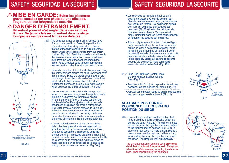 Safety seguridad la sécurité, Mise en garde, Danger d’étranglement | BabyTrend JG99773 - RANGE JOGGER - MILLENNIUM User Manual | Page 12 / 16
