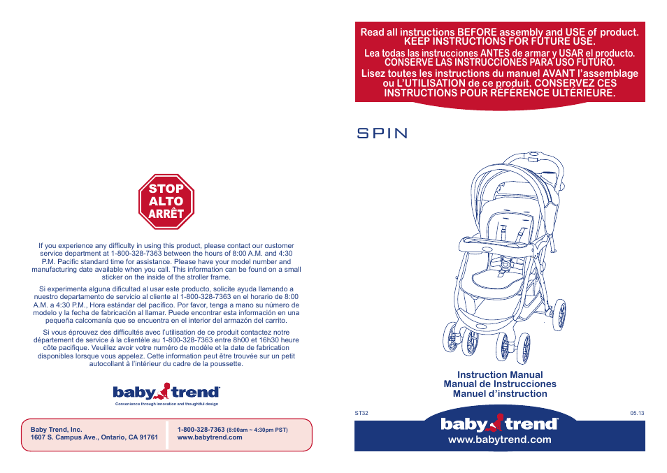 BabyTrend TS32192 - SPIN TRAVEL SYSTEM - SUPERNOVA User Manual | 12 pages