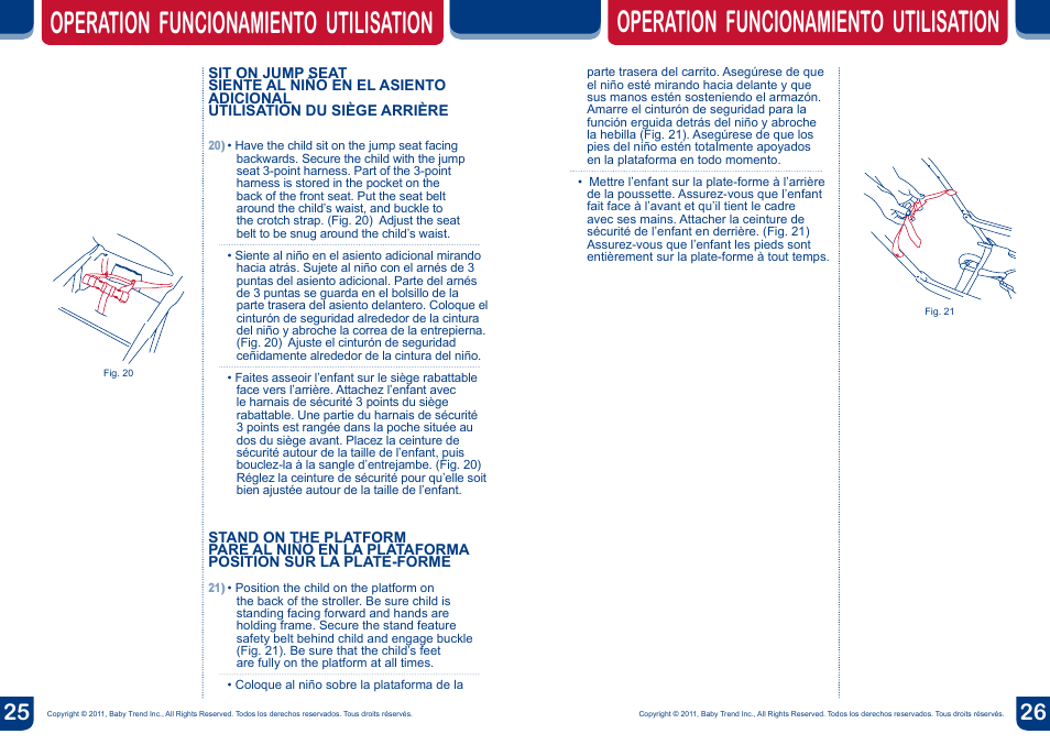 Warning, Operation funcionamiento utilisation | BabyTrend SS66773 - SIT N' STAND ULTRA STROLLER- MILLENIUM User Manual | Page 14 / 16