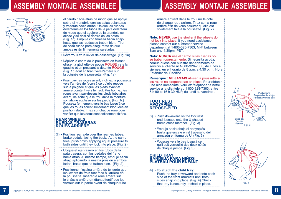 Assembly montaje assemblee | BabyTrend SS66773 - SIT N' STAND ULTRA STROLLER- MILLENIUM User Manual | Page 5 / 16