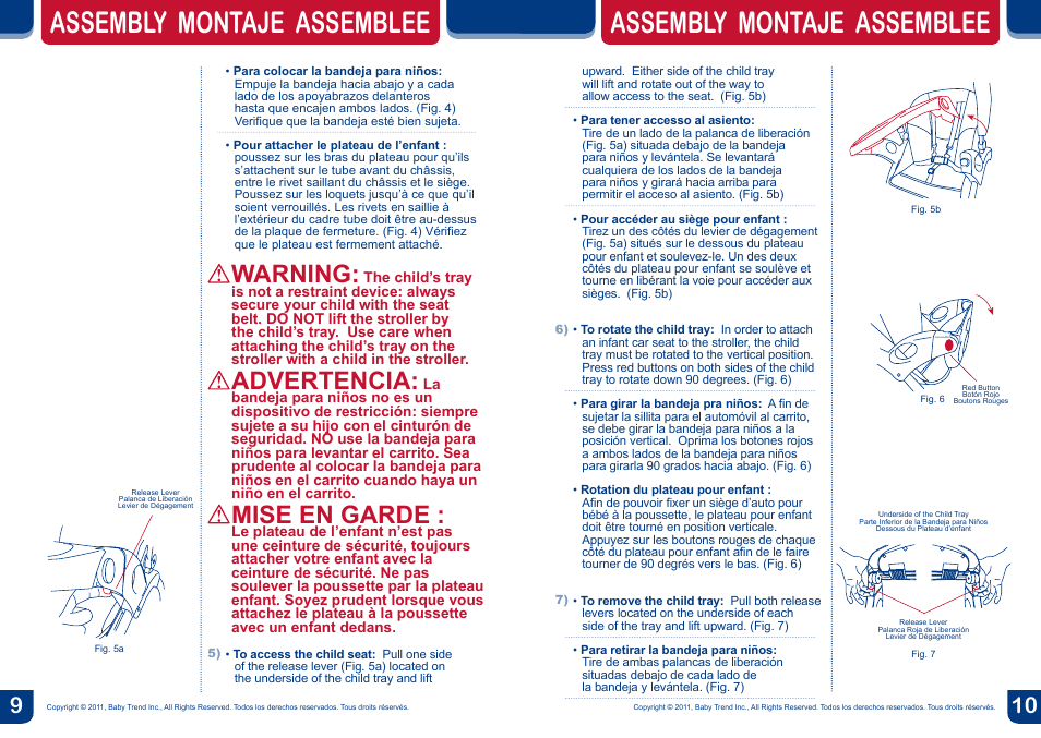 Assembly montaje assemblee, Warning, Advertencia | Mise en garde | BabyTrend SS66773 - SIT N' STAND ULTRA STROLLER- MILLENIUM User Manual | Page 6 / 16