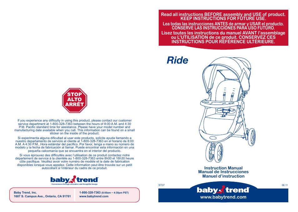 BabyTrend TS37077 - RIDE TRAVEL SYSTEM - TANGO User Manual | 12 pages