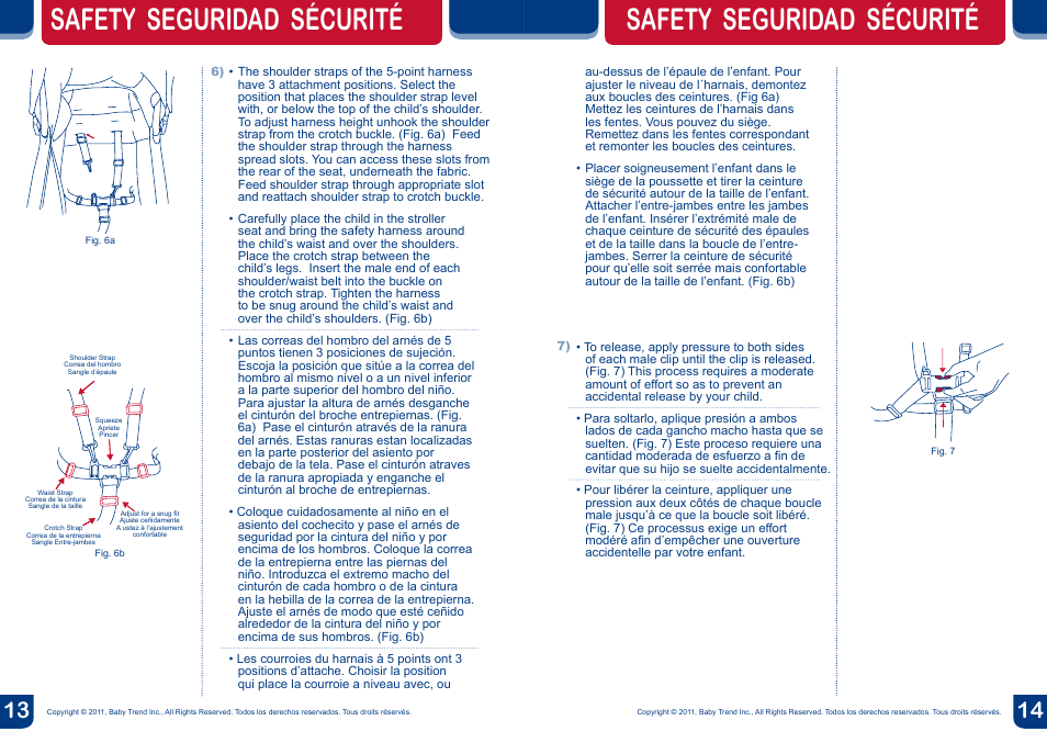 Safety seguridad sécurité | BabyTrend TS37077 - RIDE TRAVEL SYSTEM - TANGO User Manual | Page 8 / 12