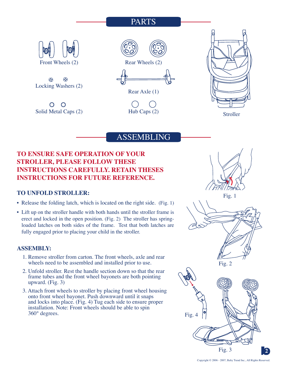 Parts, Assembling | BabyTrend 1204 - TRENDLITE User Manual | Page 3 / 5