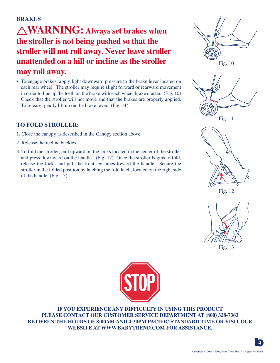 Stop, Warning | BabyTrend 1204 - TRENDLITE User Manual | Page 5 / 5