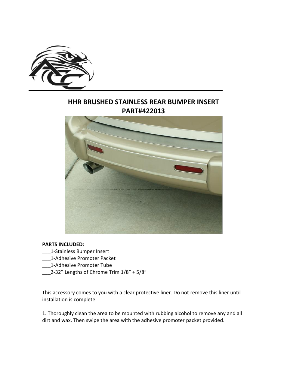 American Car Craft HHR Bumper Insert Brushed Rear 2006-2012 User Manual | 2 pages
