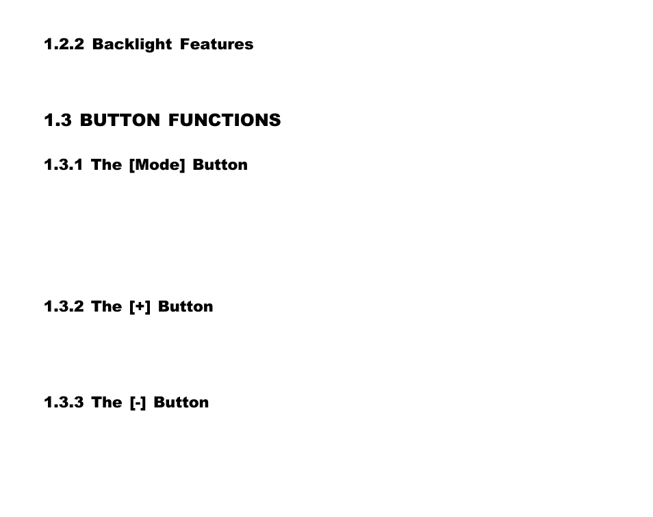 3 button functions, 2 backlight features, 1 the [mode] button | 2 the [+] button, 3 the [-] button | SUUNTO Advizor User Manual | Page 13 / 470