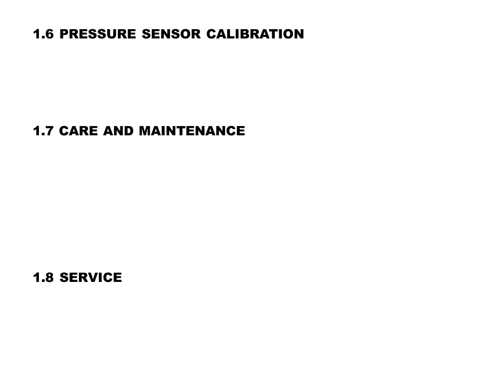 6 pressure sensor calibration, 7 care and maintenance, 8 service | SUUNTO Advizor User Manual | Page 17 / 470