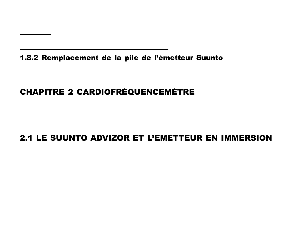 Chapitre 2 cardiofréquencemètre, 1 le suunto advizor et l’emetteur en immersion, 2 remplacement de la pile de l’émetteur suunto | SUUNTO Advizor User Manual | Page 75 / 470