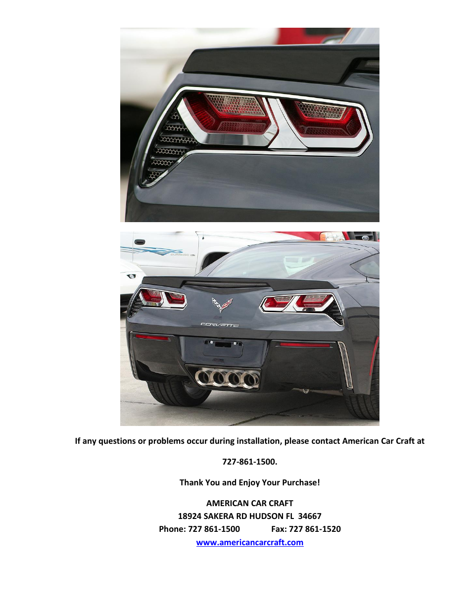 American Car Craft Corvette Stingray Taillight Trim Kit 8Pc Polished 2014+ C7 User Manual | Page 3 / 3