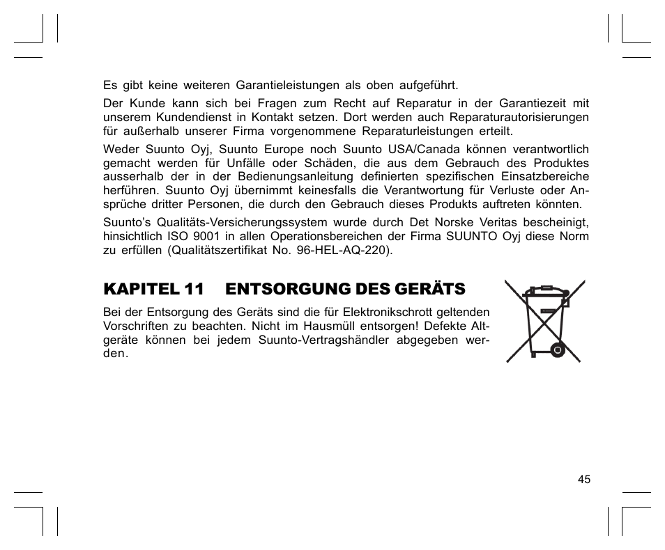 Kapitel 11 entsorgung des geräts | SUUNTO Observer User Manual | Page 131 / 352