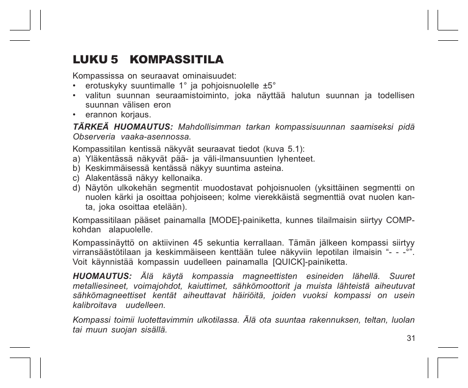 Luku 5 kompassitila | SUUNTO Observer User Manual | Page 295 / 352