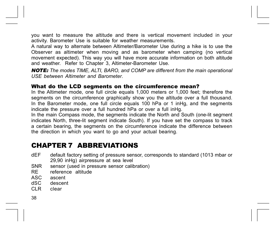 Chapter 7 abbreviations | SUUNTO Observer User Manual | Page 42 / 352