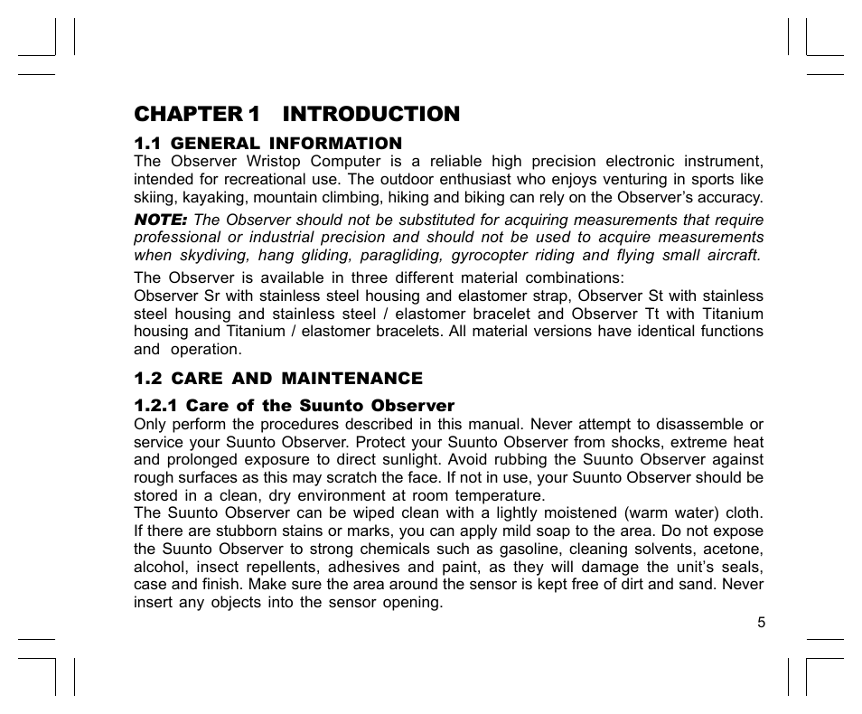Chapter 1 introduction | SUUNTO Observer User Manual | Page 9 / 352