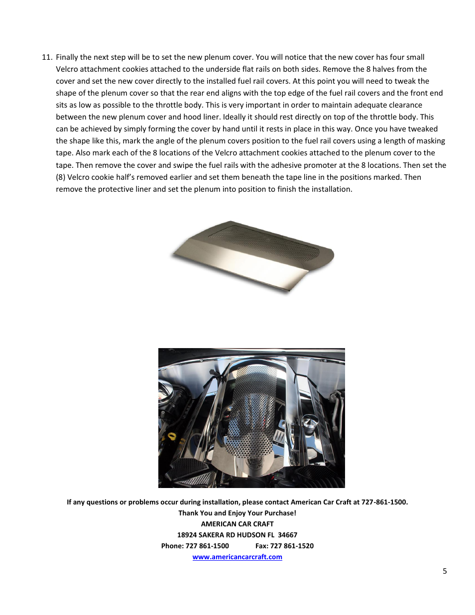 American Car Craft Dodge Charger _ Chrysler 300 5.7L Plenum Cover Perforated 2011-2013 User Manual | Page 5 / 5