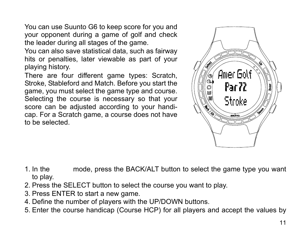 Using suunto g6 during a game (game mode) | SUUNTO G6 & G6 Pro User Manual | Page 12 / 46