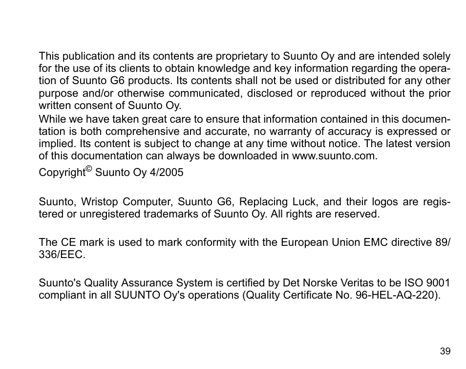 Terms and conditions | SUUNTO G6 & G6 Pro User Manual | Page 40 / 46