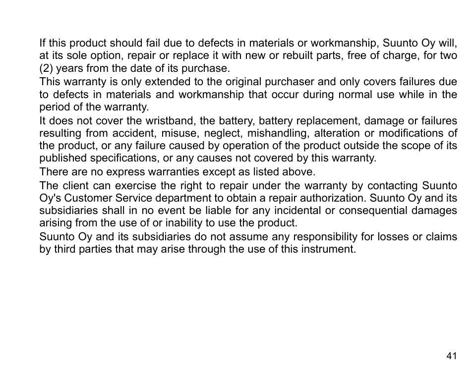 Limits of liability | SUUNTO G6 & G6 Pro User Manual | Page 42 / 46