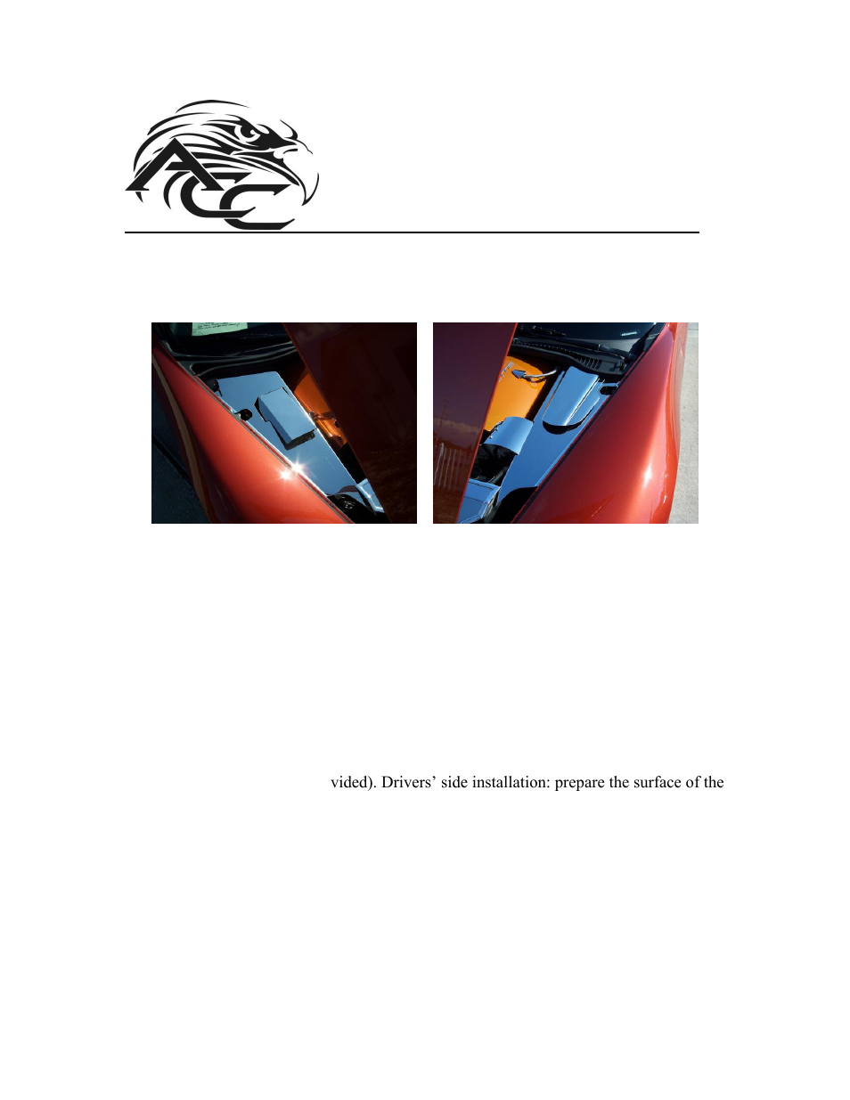 American Car Craft Corvette Inner Fender Covers Polished 4Pc 2005-2013 C6+GS User Manual | 3 pages