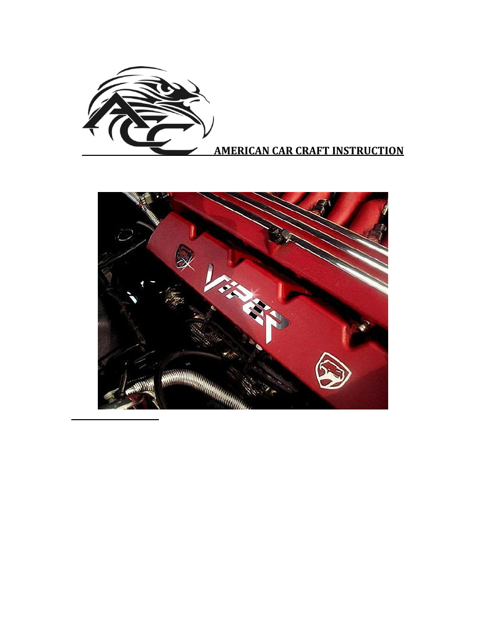 American Car Craft Dodge Viper Valve Cover Letter Set with Viper Head Polished 1992-2002 User Manual | 2 pages