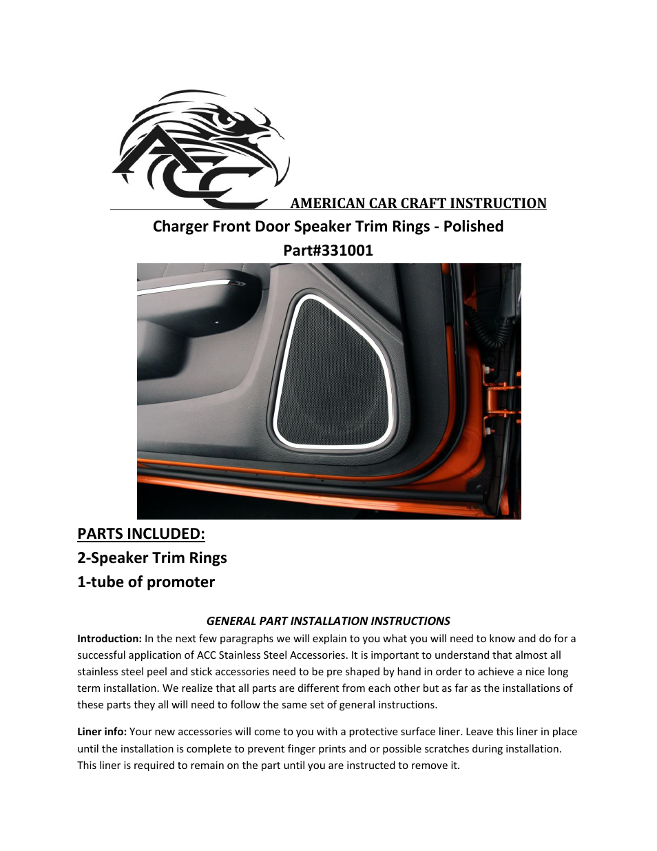 American Car Craft Dodge Charger _ Chrysler 300 Speaker Trim Rings Front 2Pc 2011-2013 User Manual | 2 pages