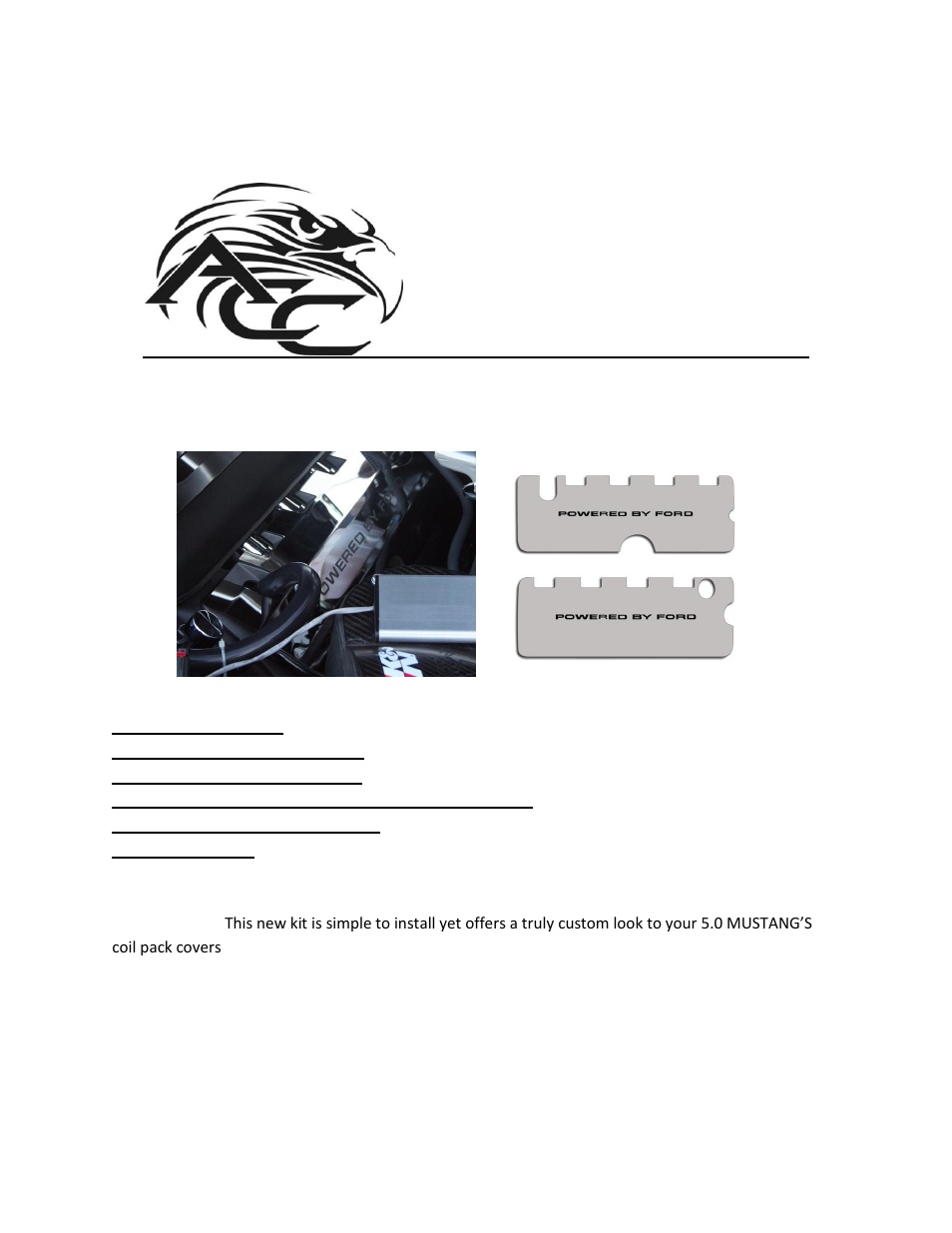 American Car Craft Mustang Valve Covers 5.0 GT Polished 2Pc 2011-2013 User Manual | 2 pages