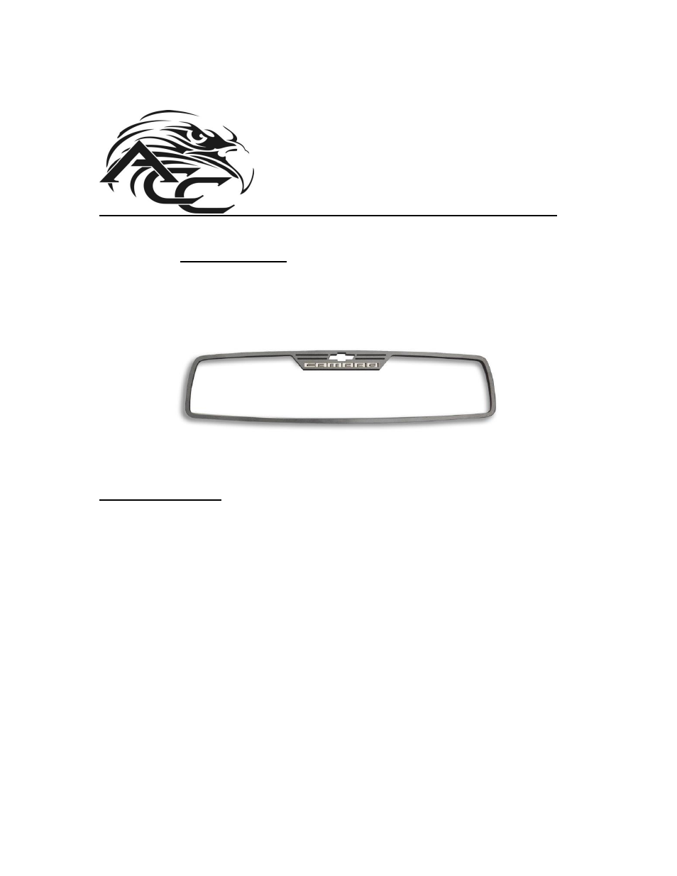 American Car Craft Camaro Rear View Mirror Trim "Camaro Style Brushed 2012-2013 Rectangle" User Manual | 2 pages