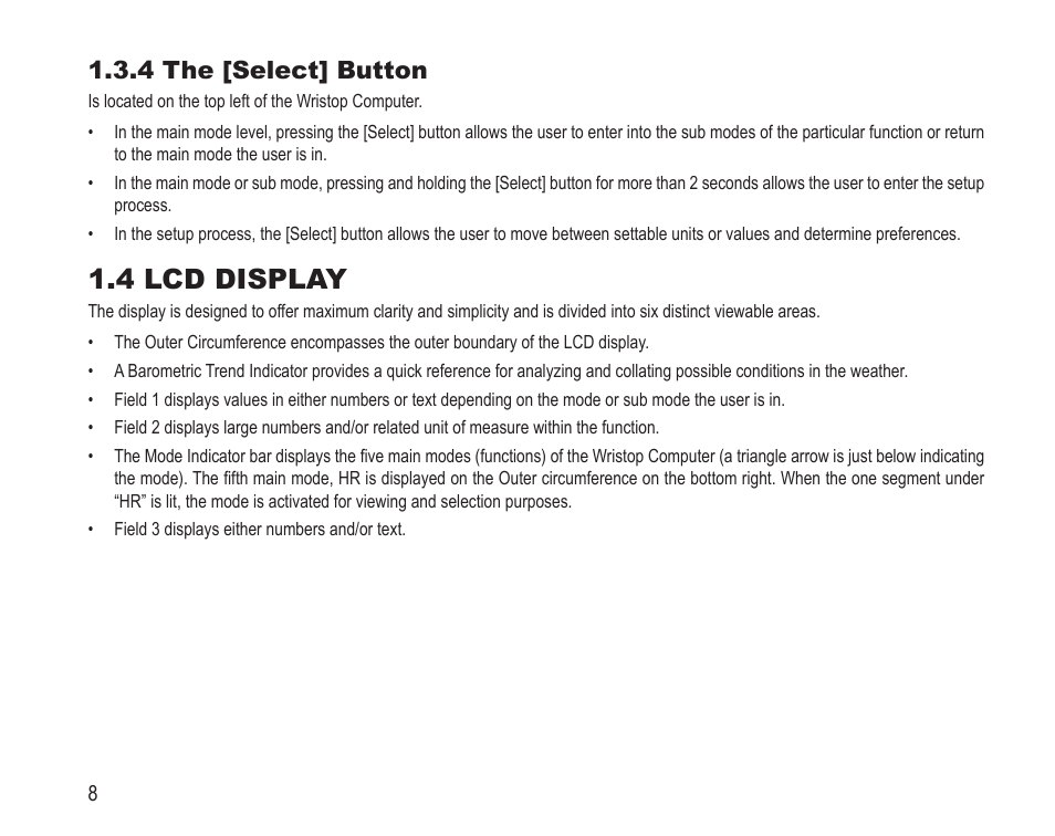 4 lcd display, 4 the [select] button | SUUNTO Vector HR User Manual | Page 15 / 61