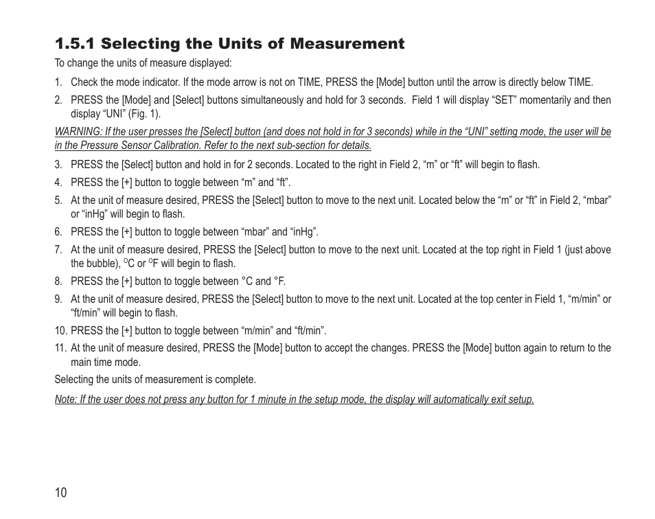 1 selecting the units of measurement | SUUNTO Vector HR User Manual | Page 17 / 61