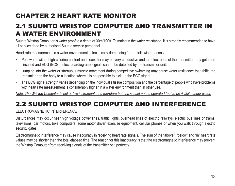 2 suunto wristop computer and interference | SUUNTO Vector HR User Manual | Page 20 / 61