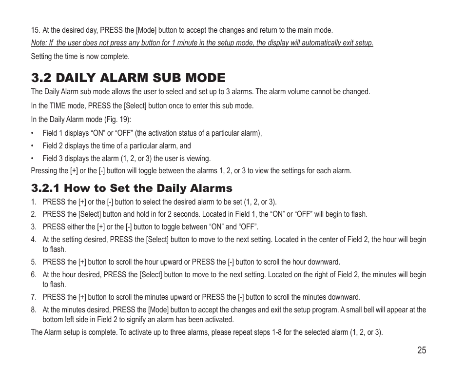 2 daily alarm sub mode, 1 how to set the daily alarms | SUUNTO Vector HR User Manual | Page 32 / 61