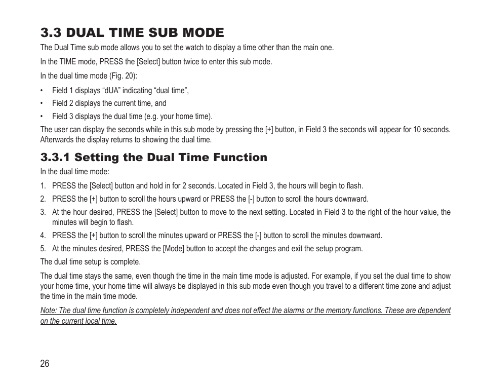3 dual time sub mode, 1 setting the dual time function | SUUNTO Vector HR User Manual | Page 33 / 61