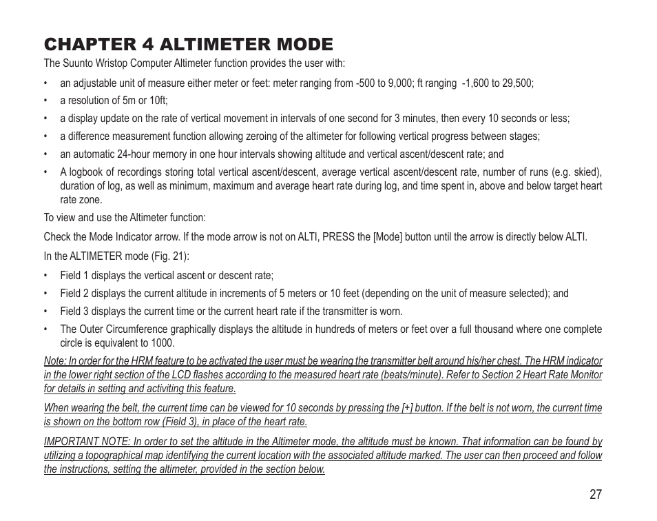 Chapter 4 altimeter mode | SUUNTO Vector HR User Manual | Page 34 / 61