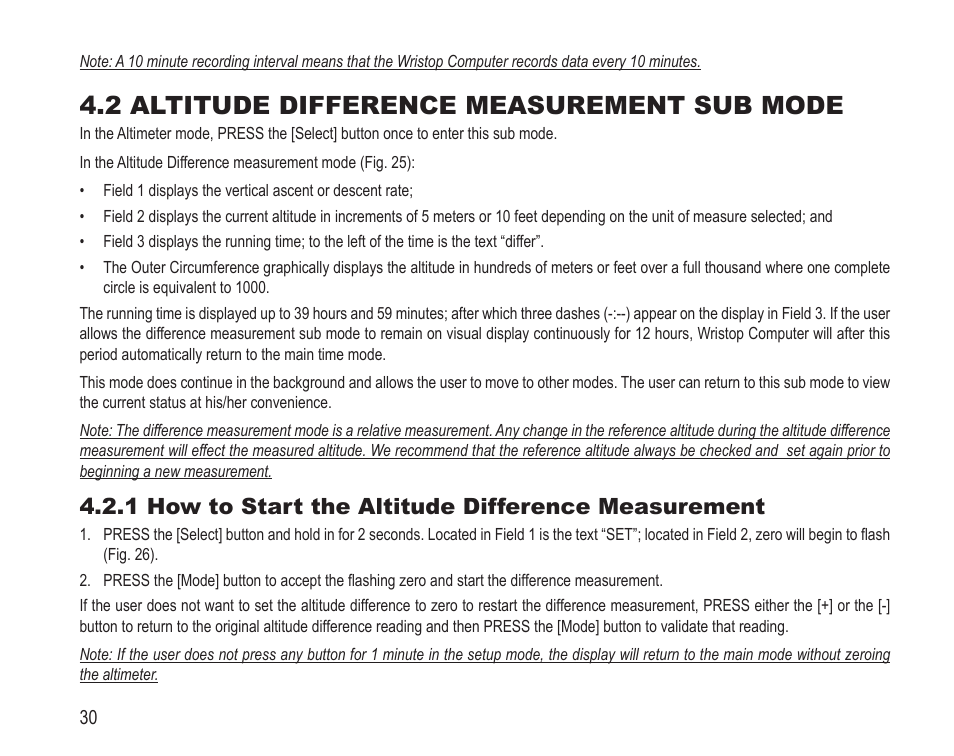 2 altitude difference measurement sub mode, 1 how to start the altitude difference measurement | SUUNTO Vector HR User Manual | Page 37 / 61