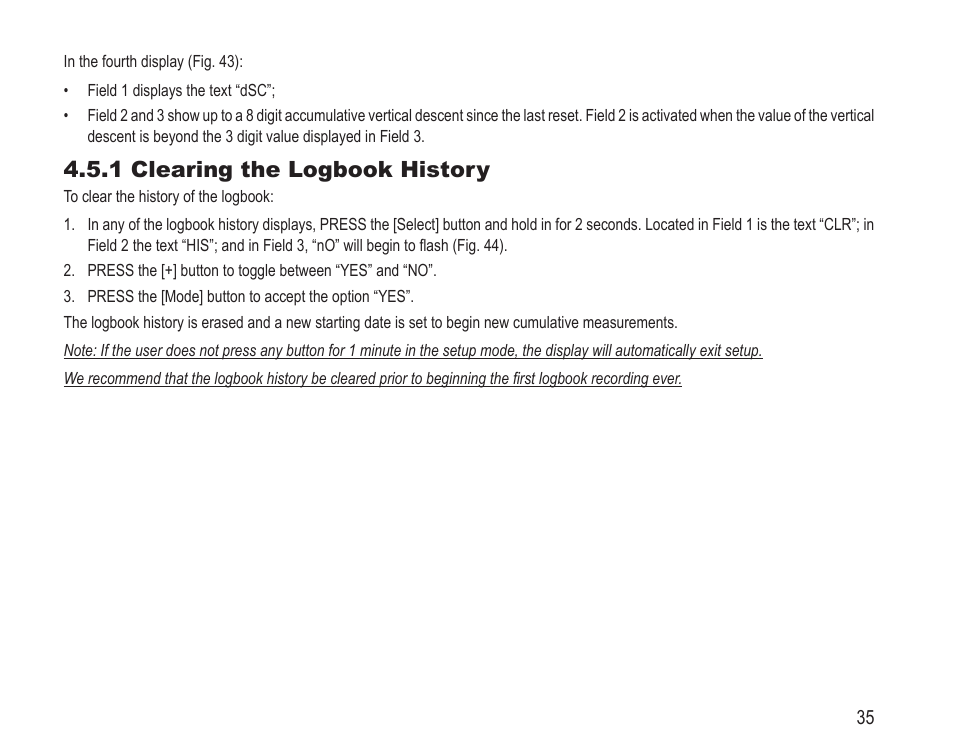 1 clearing the logbook history | SUUNTO Vector HR User Manual | Page 42 / 61