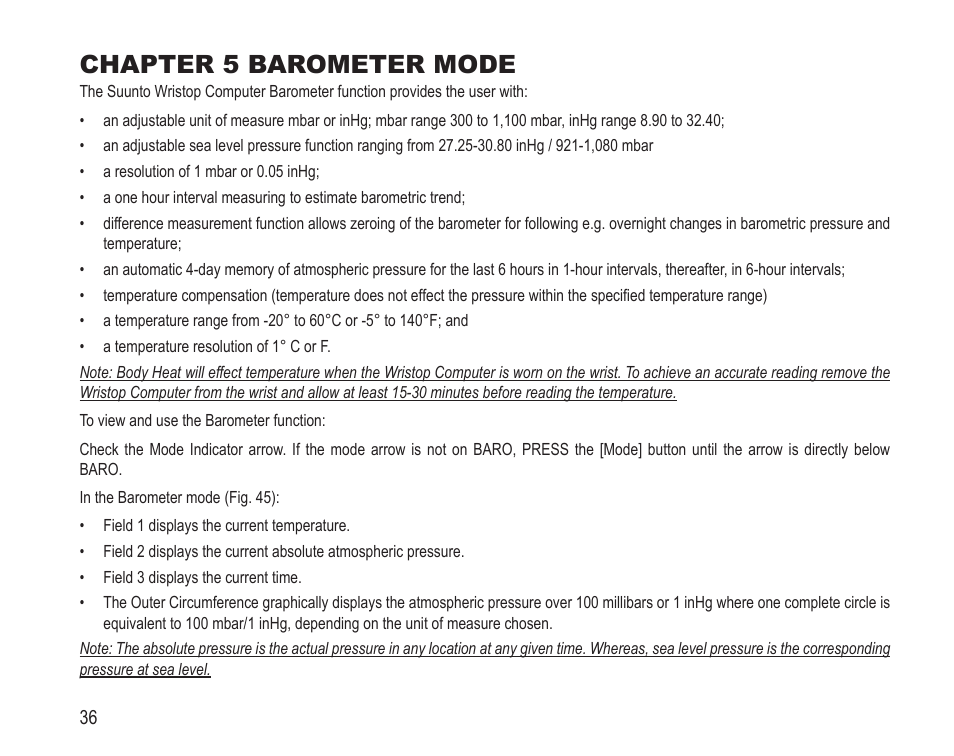 Chapter 5 barometer mode | SUUNTO Vector HR User Manual | Page 43 / 61