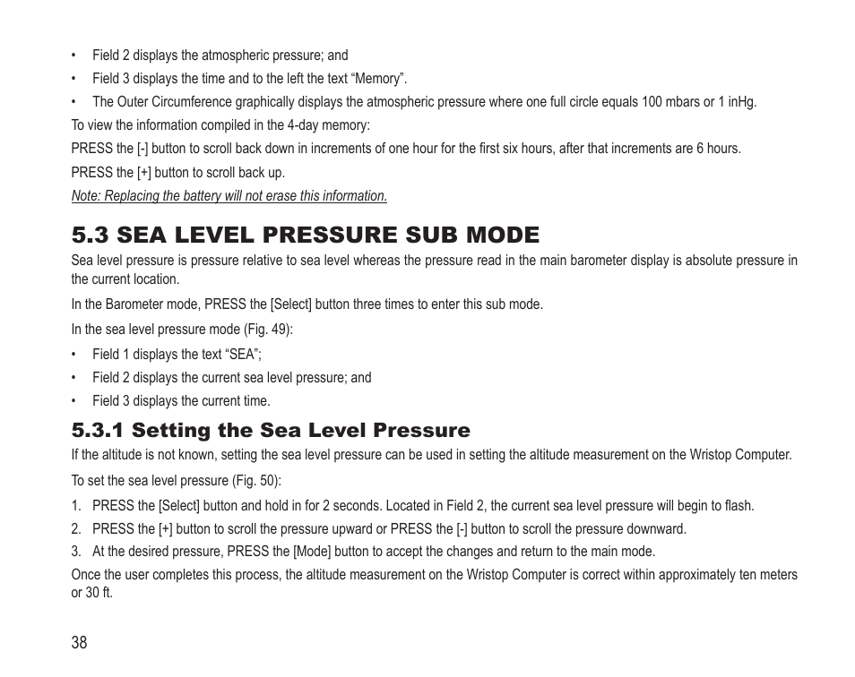 3 sea level pressure sub mode, 1 setting the sea level pressure | SUUNTO Vector HR User Manual | Page 45 / 61