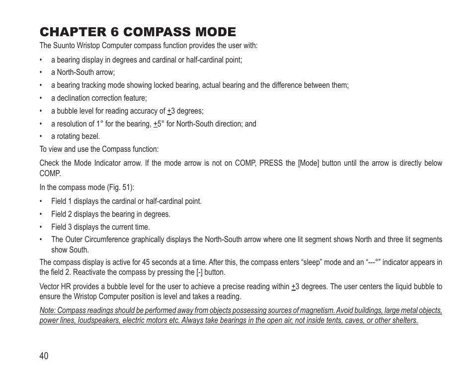 Chapter 6 compass mode | SUUNTO Vector HR User Manual | Page 47 / 61