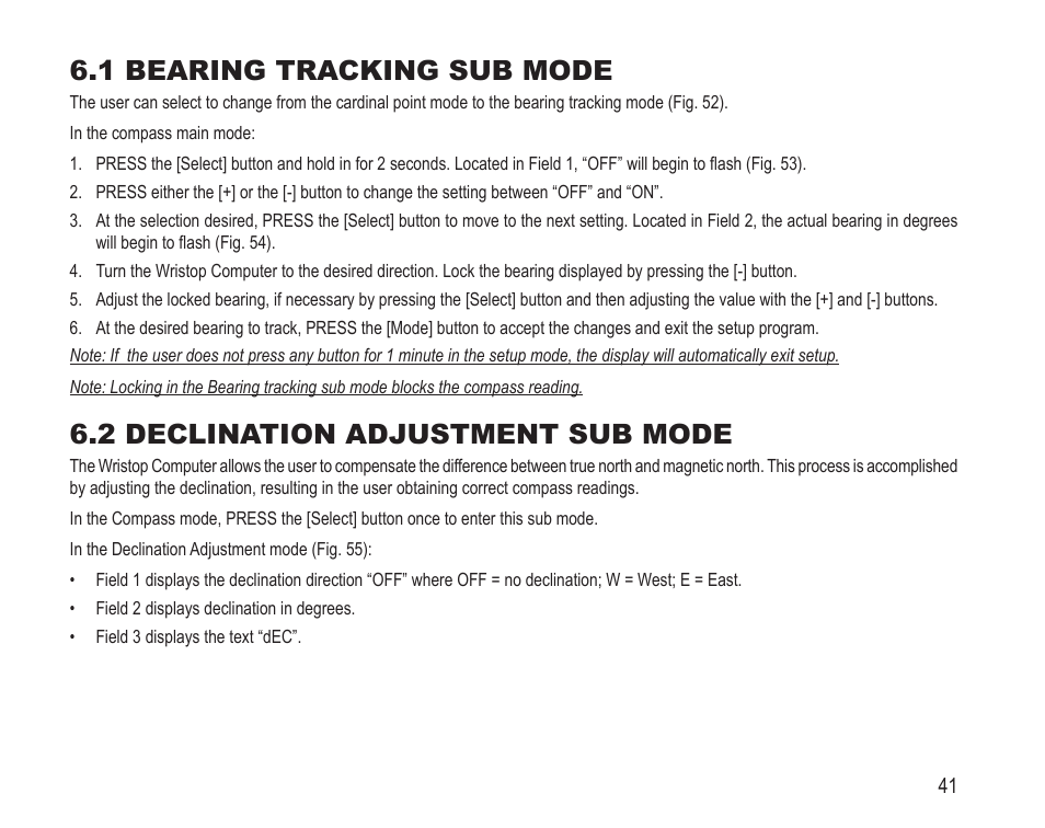 1 bearing tracking sub mode, 2 declination adjustment sub mode | SUUNTO Vector HR User Manual | Page 48 / 61