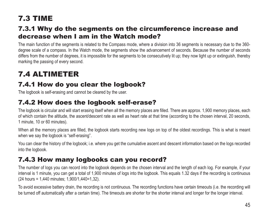 3 time, 4 altimeter, 1 how do you clear the logbook | 2 how does the logbook self-erase, 3 how many logbooks can you record | SUUNTO Vector HR User Manual | Page 52 / 61