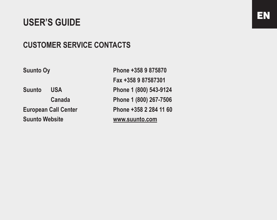 User’s guide, Customer service contacts | SUUNTO Vector HR User Manual | Page 8 / 61