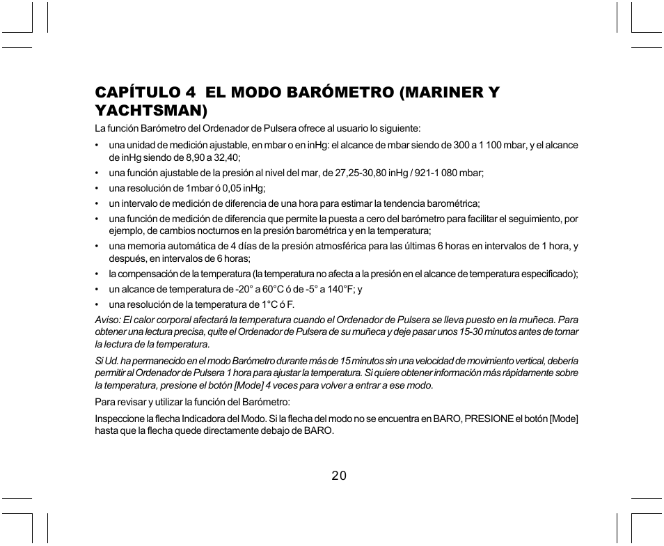 Capítulo 4 el modo barómetro (mariner y yachtsman) | SUUNTO Yachtsman User Manual | Page 122 / 270