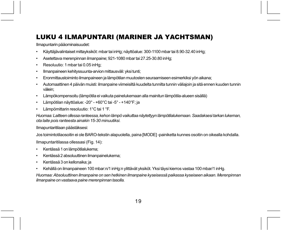 Luku 4 ilmapuntari (mariner ja yachtsman) | SUUNTO Yachtsman User Manual | Page 223 / 270