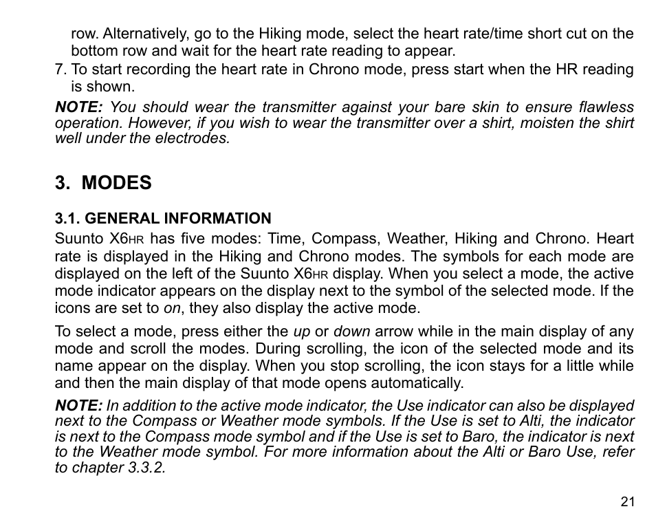 Modes | SUUNTO X6HR User Manual | Page 23 / 69
