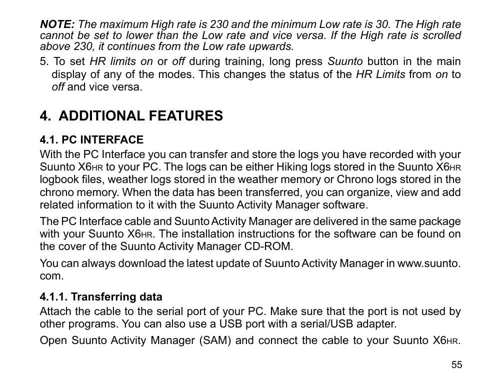 Additional features | SUUNTO X6HR User Manual | Page 57 / 69