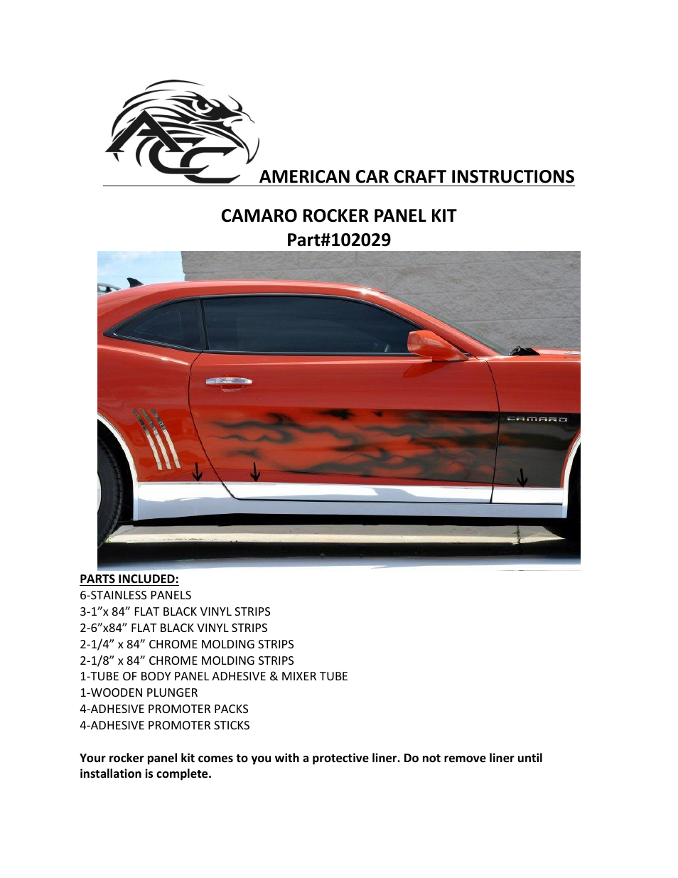American Car Craft Camaro Rocker Panel Deluxe Kit Polished 6Pc 2010-2013 User Manual | 4 pages