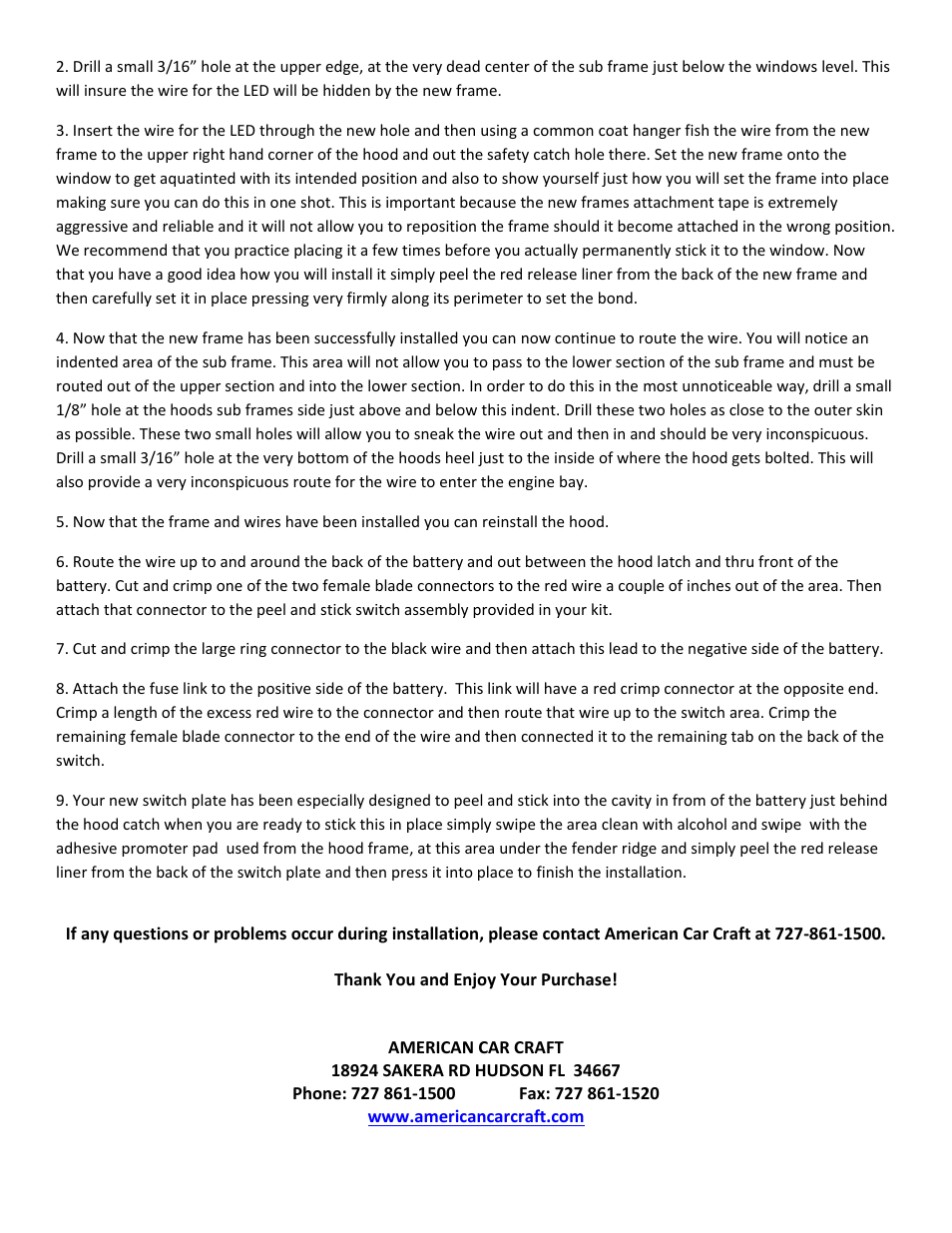 American Car Craft Corvette ZR1 Hood Window Frame Illuminated 2009-2013 ZR1 only User Manual | Page 2 / 2