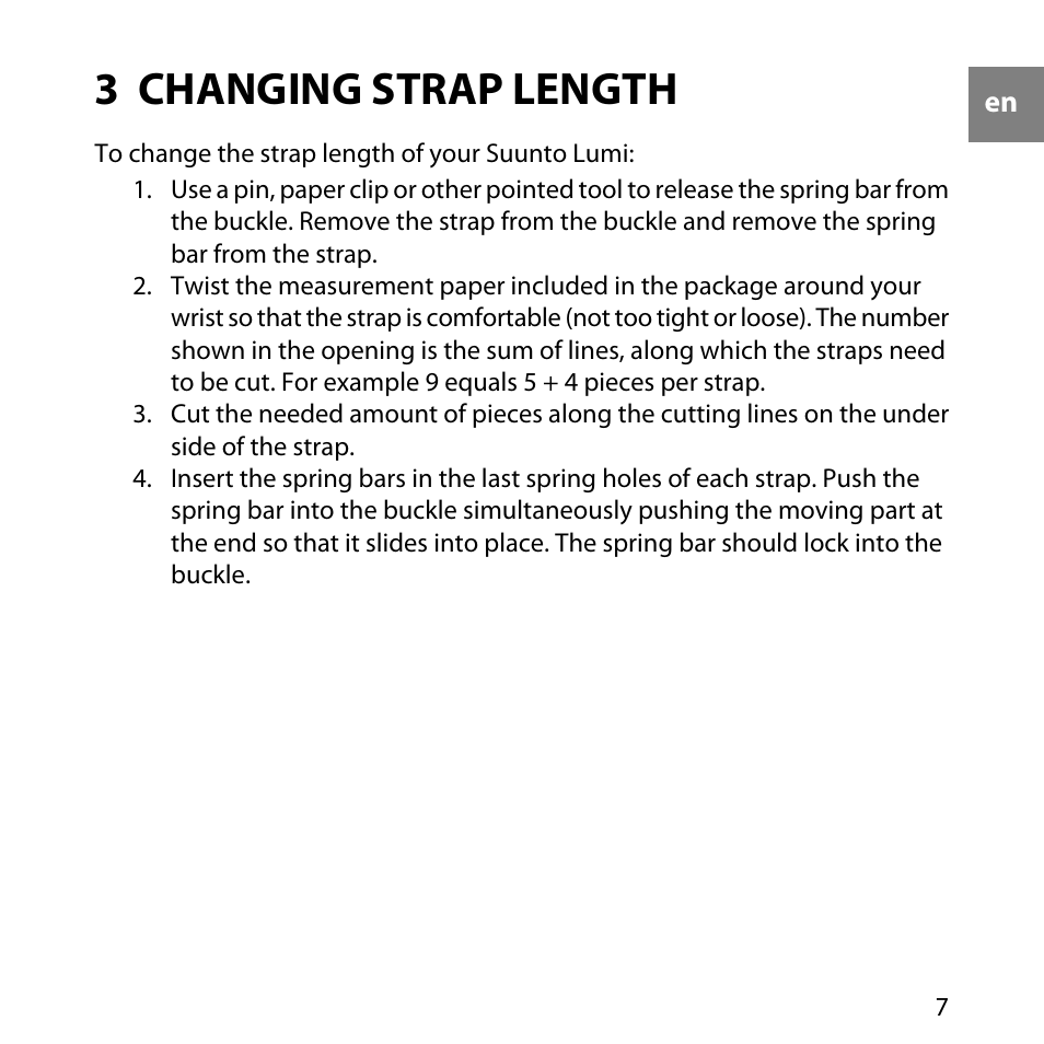 3 changing strap length | SUUNTO LUMI User Manual | Page 10 / 49