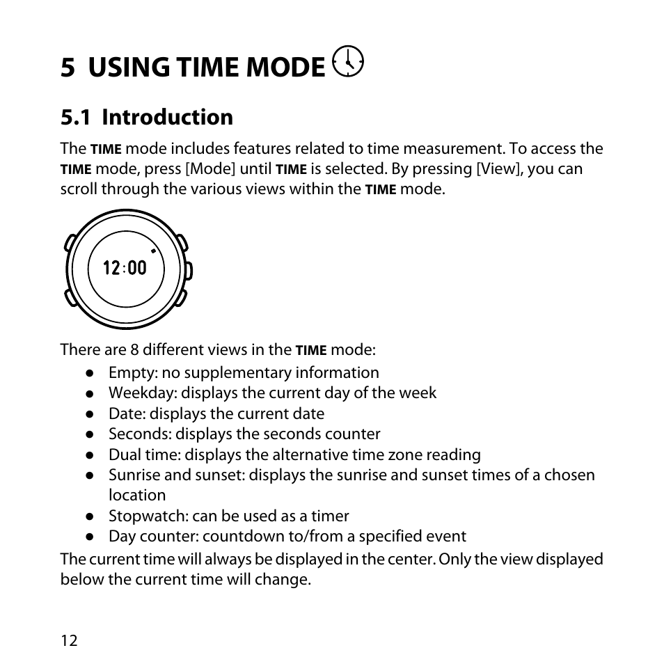 5 using time mode, 1 introduction | SUUNTO LUMI User Manual | Page 15 / 49